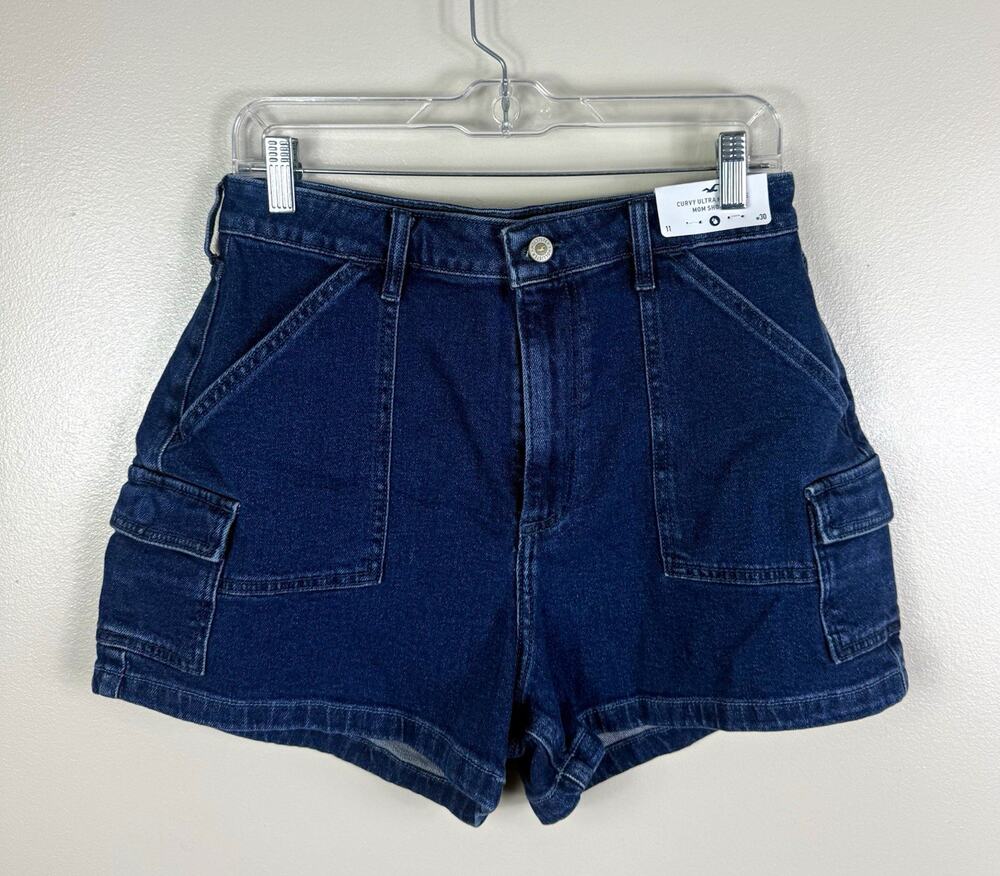 Hollister Curvy Ultra High-Rise Mom Short 3" Dark Wash Denim Size 11 W30